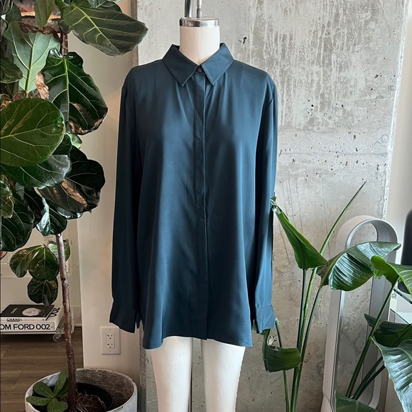 Lafayette 148 New York Teal Button Down Shirt - Picture 1 of 7